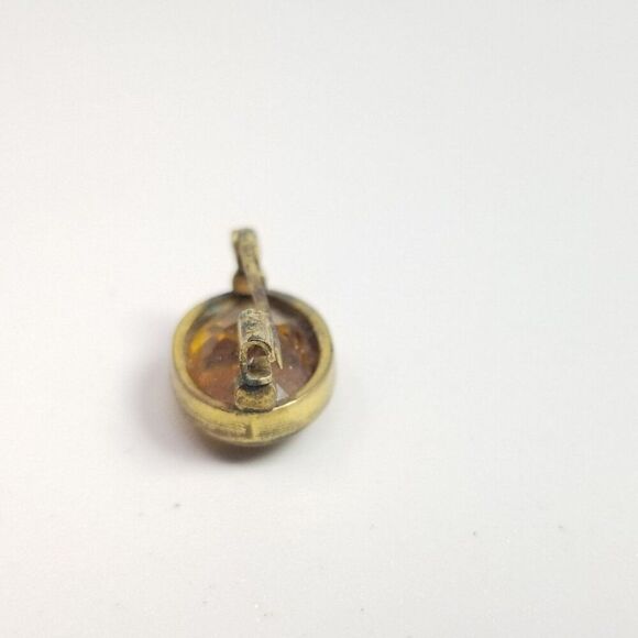 Vintage Dark Orange Oval Rhinestone Brooch, Bezel Set C Clasp Antique, Estate - Picture 3 of 6